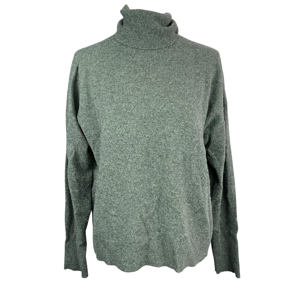 J Crew 100% Cashmere Sweater L Relaxed Fit Turtleneck Pullover Gray Long Sleeve